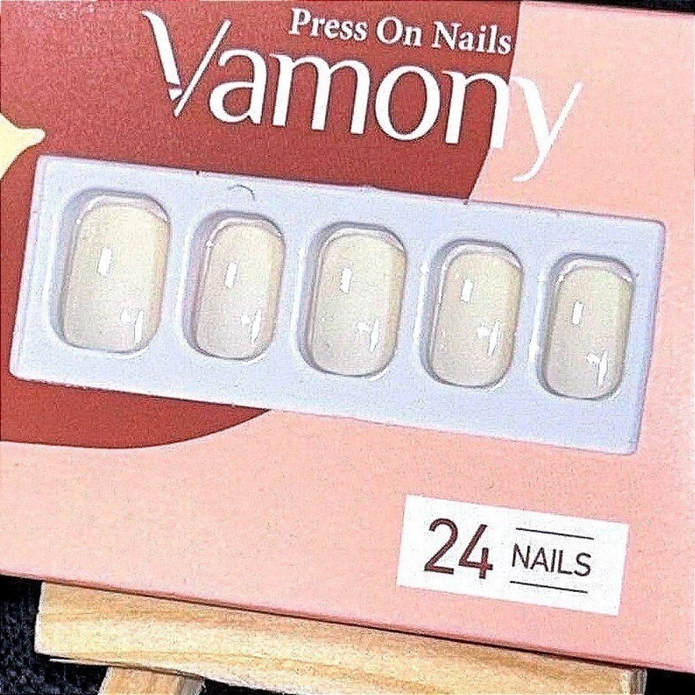 Cream Nude Press On Nails Short Square Glossy‎ Minimalist Clean Girl 24pcs